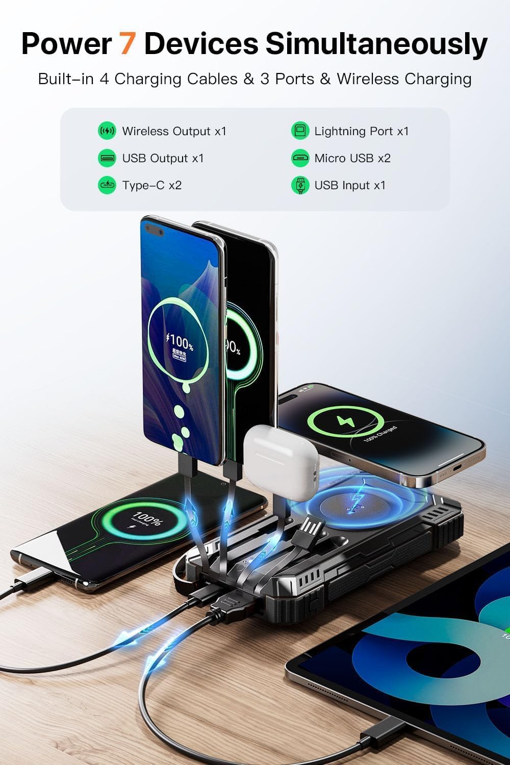 jskei Power Bank - Cargador portátil solar de 49800 mAh, carga inal...