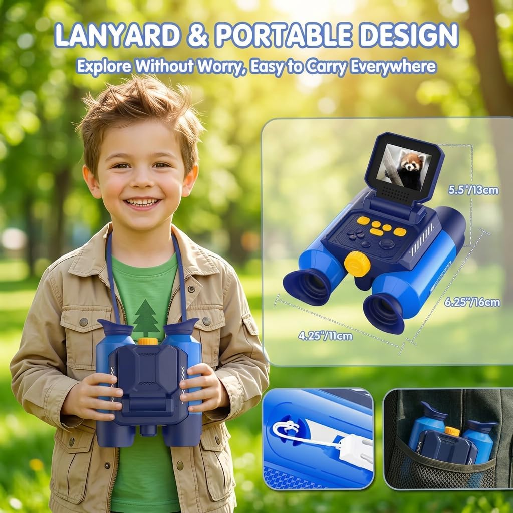 Binoculares para niños con cámara de visión nocturna, telescopio digital de aventuras con zoom 10X con pantalla IPS de 2.4 pulgadas, juguetes STEM Explorer Nature Explorer para observación de