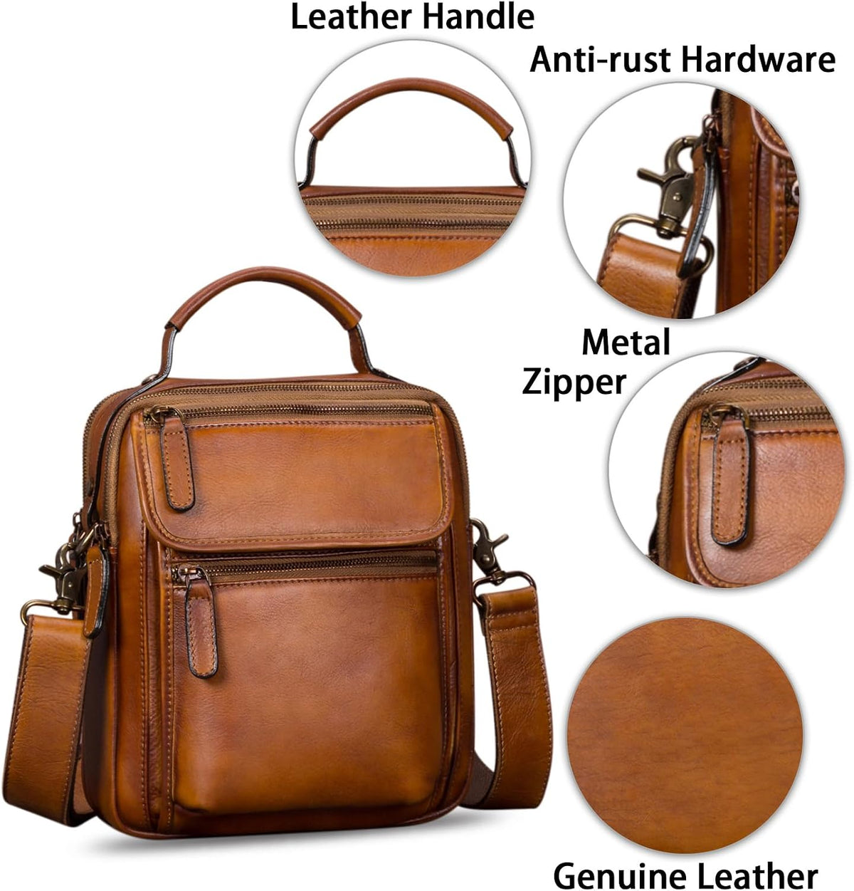 IVTG Bolso de mensajero de cuero genuino para hombre, bolso bandolera bandolera para trabajo, negocios