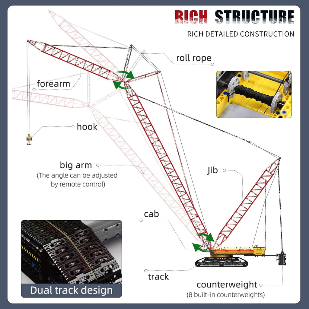 Mould King 17015 Technology Crawler Crane Kit de bloque de construcción, grúa sobre orugas resistente con motores para adultos, 4318 piezas de construcción de ingeniería