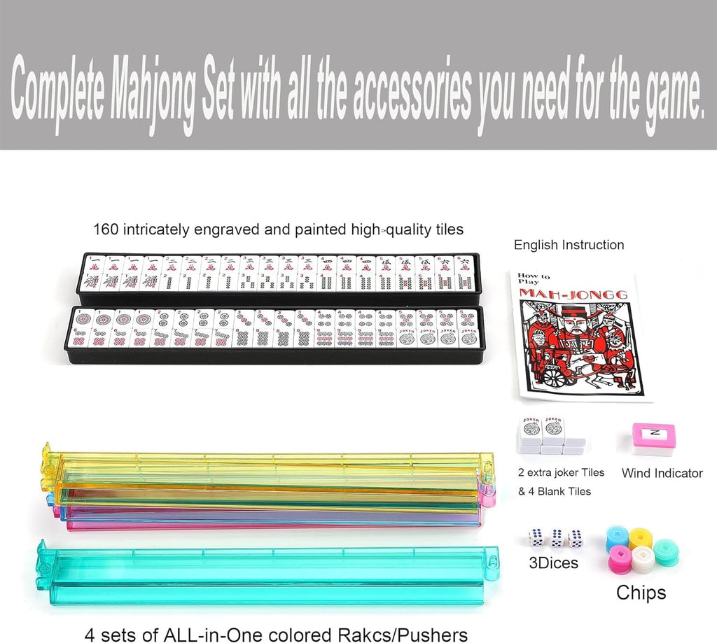 Juego de Mah-jong Americano Set 166 Fichas Blancas Bolsa de Viaje con acolchado rojo