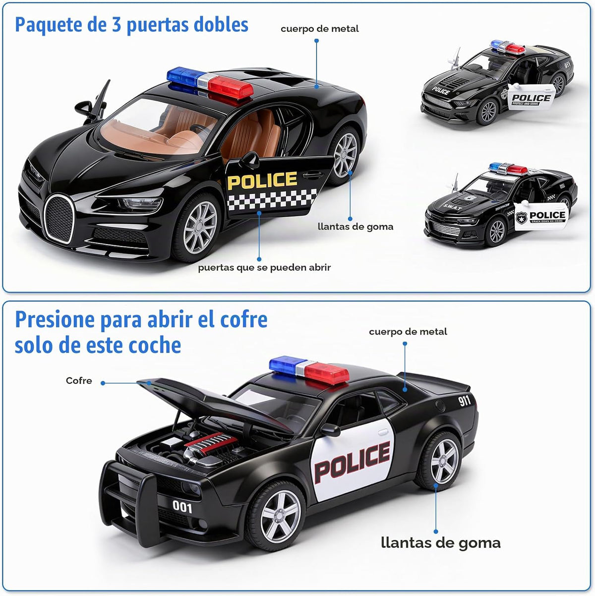 1/36 Juego de juguetes de metal fundido a troquel de policía, paquete de 4
