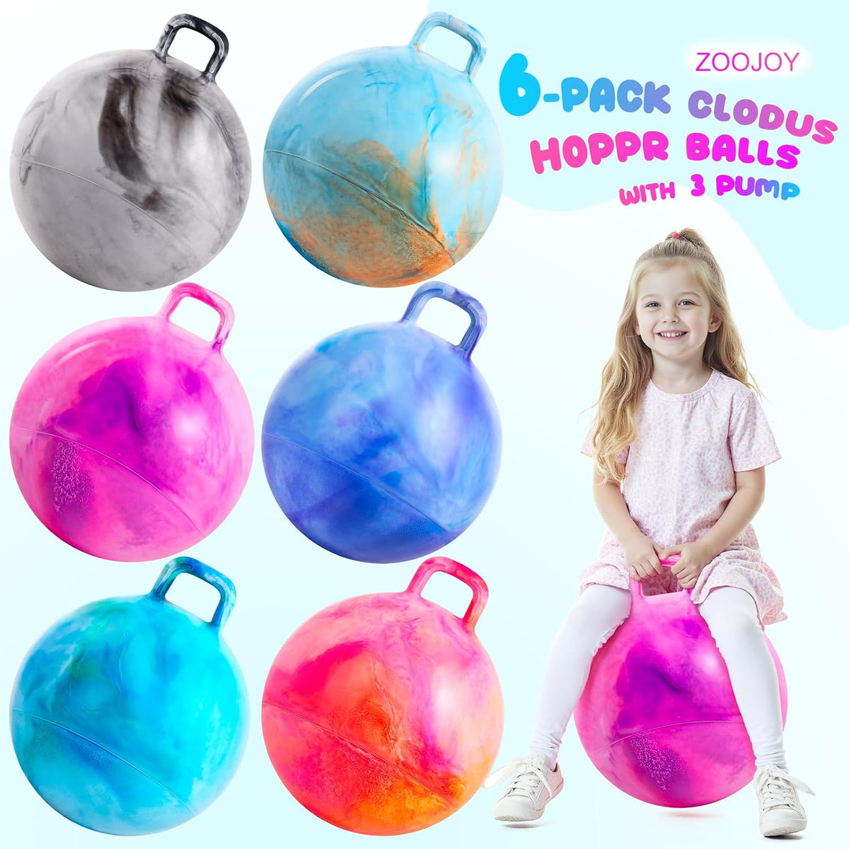 6 bolas de tolva para niños de 3 a 8 años | Bola inflable de nubes de 18 pulgadas con mango