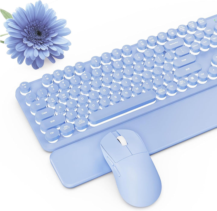 Combo de teclado y mouse inalámbricos, teclas redondas retroilumina...