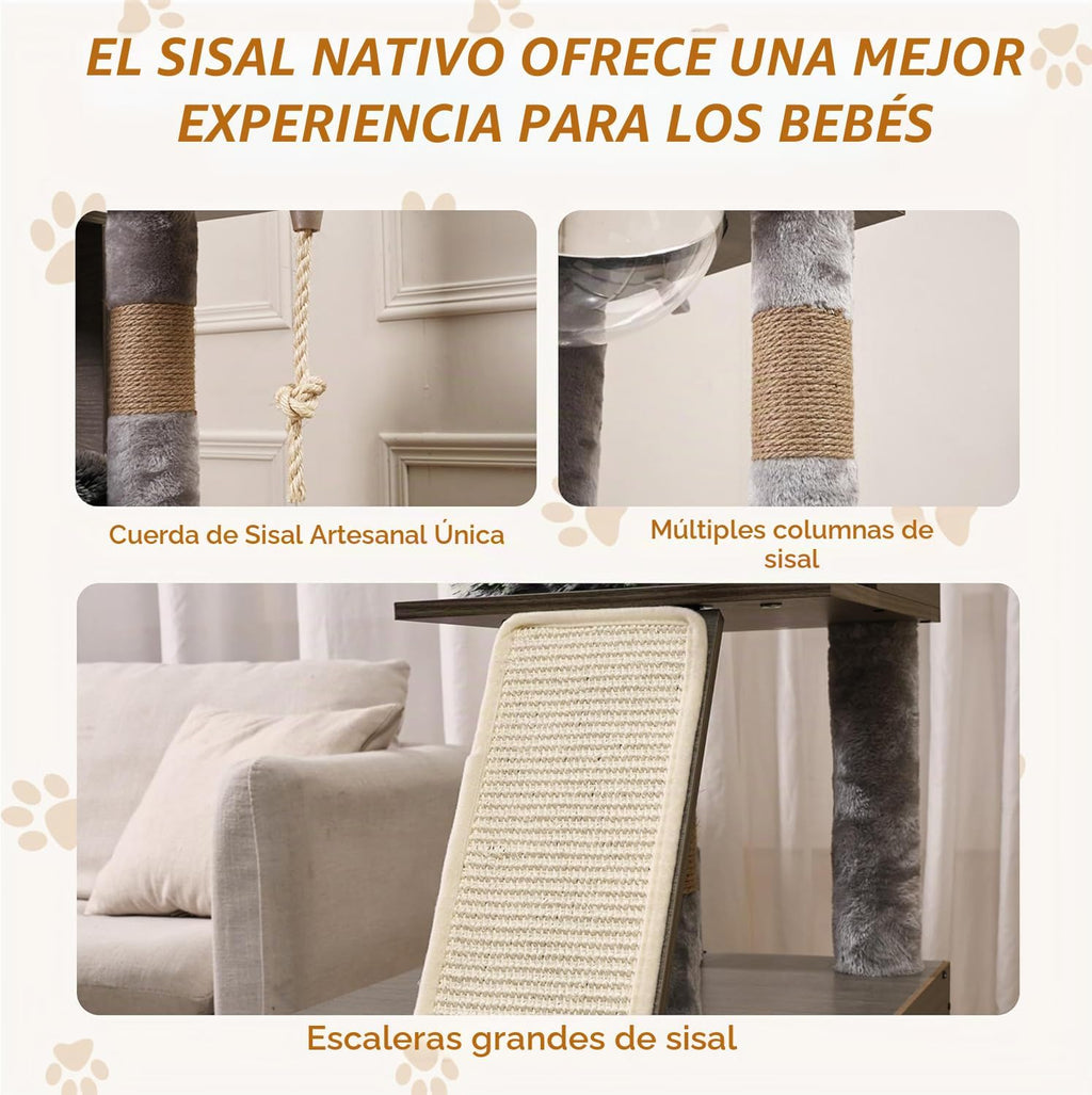 Garvee Caja de arena para gatos con torre de árbol para gatos y condominio, muebles ocultos para baño para gatos con poste rascador de sisal y percha de felpa suave, muebles de madera para gatos con múltiples plataformas