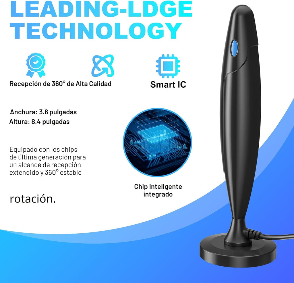 Antena de TV para Smart TV Interior, Antena Digital para Canales Locales, Soporte 4k 1080p con Base Magnética Fuerte, Recepción de Largo Alcance con Amplificador de Señal para TV Viejas/HD