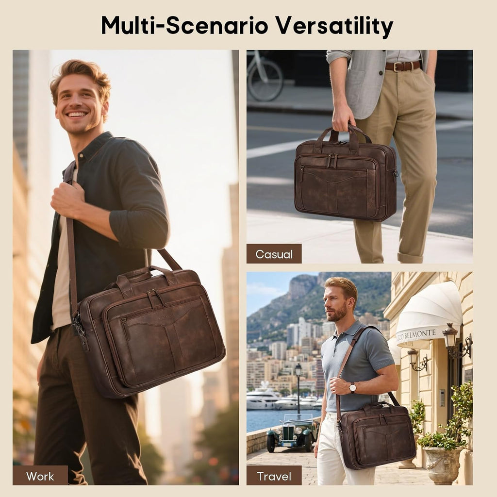 RAINSMORE Bolso de mensajero para hombre 16 pulgadas Vintage PU cuero