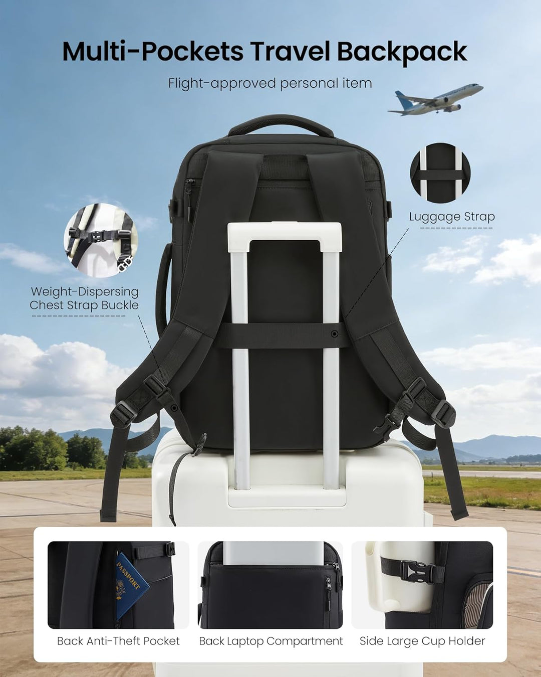 LOVEVOOK Mochila de viaje aprobada por aerolíneas para laptop, 4 un...