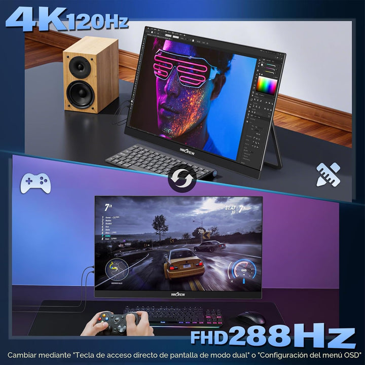 InnoView Monitor de 27 pulgadas de modo dual 4K UHD 120Hz\/FHD 288H...