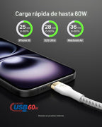 Belkin BoostCharge Pro Flex Cable de Carga USB-C a USB-C Trenzado (2M/6.6FT), Cable de Carga Rápida USB-IF para iPhone 16 Serie, MacBook Pro, iPad Pro, Galaxy S25, S24, Nintendo Switch 2 y Más