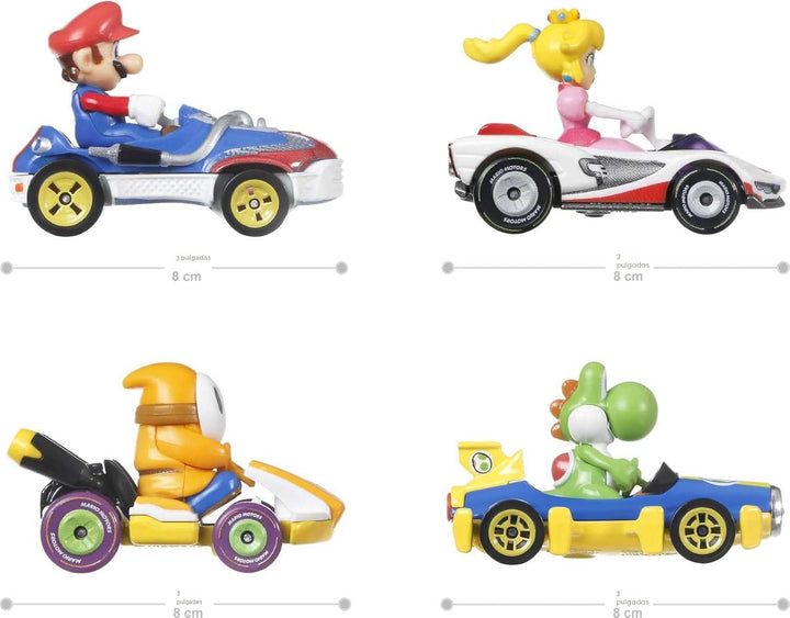 Hot Wheels Mario Kart - Paquete de 4 vehículos de los personajes fa...
