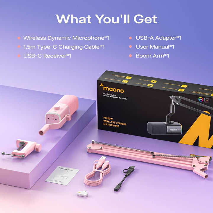 MAONO PD100W Micrófono dinámico inalámbrico USB para PC, micrófono...