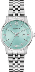 Bulova Reloj clásico de cuarzo con fecha y calendario de 3 manecillas de acero inoxidable dorado de dos tonos para mujer