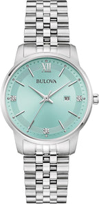 Bulova Reloj clásico de cuarzo con fecha y calendario de 3 manecillas de acero inoxidable dorado de dos tonos para mujer