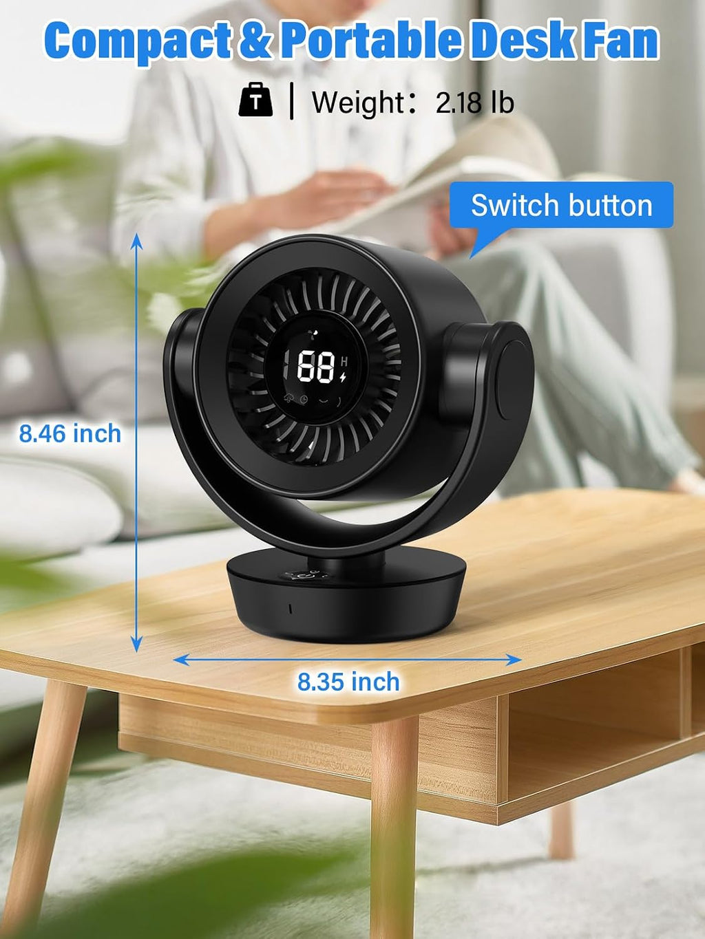 incihic Ventilador de escritorio, ventilador circulador de aire, po...