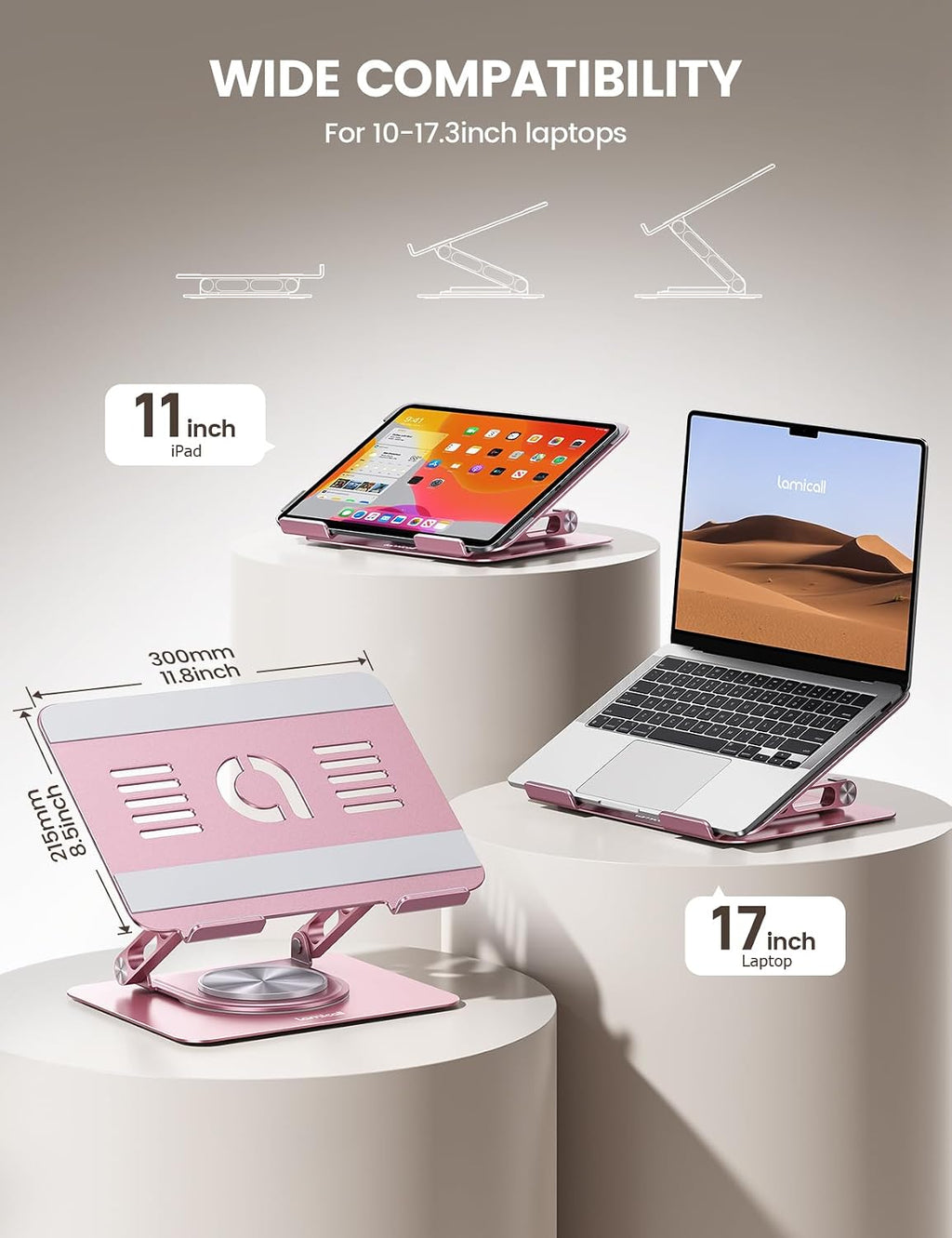 Lamicall Soporte de aluminio para computadora portátil para escritorio, Rosa