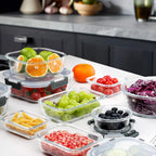 VERONES - Juego de 30 recipientes de vidrio para almacenamiento de alimentos con tapas, color gris