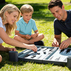 Backgammon - Juego de mesa clásico con funda de piel sintética de alta calidad, juego de estrategia de viaje portátil de backgammon para adultos, niños, noche de juego familiar, vacaciones y regalos (11 pulgadas, pequeño, gris)