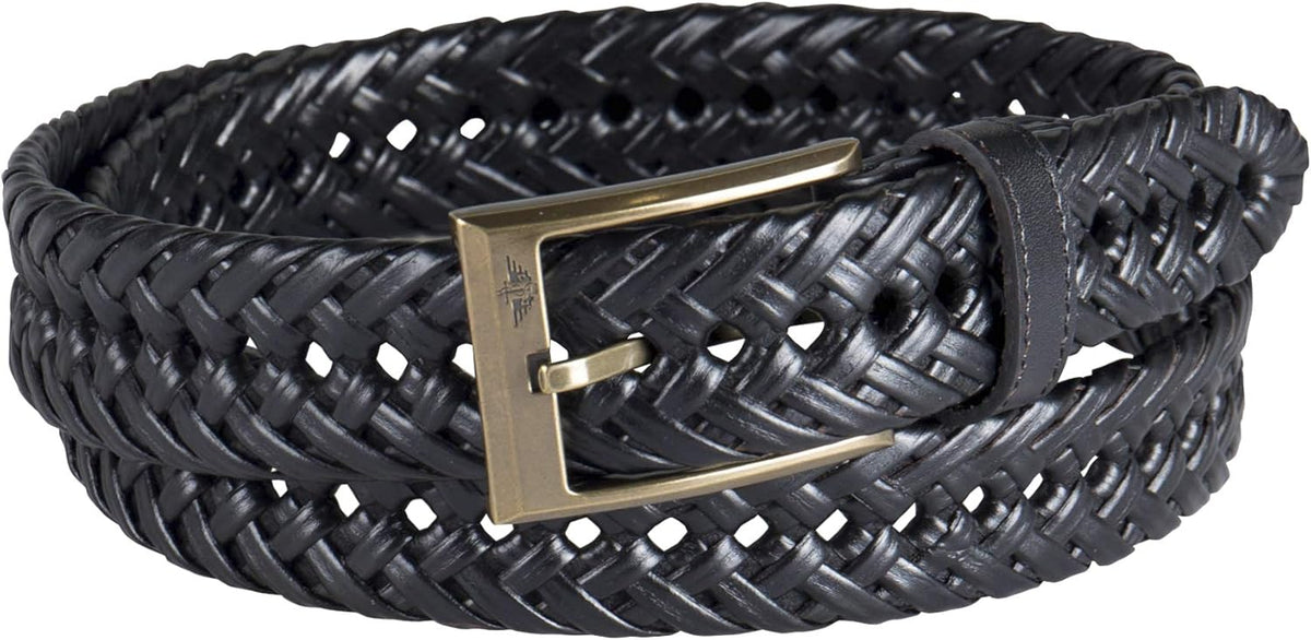 DOCKERS Cinturón de cuero trenzado para hombre, correa casual total...