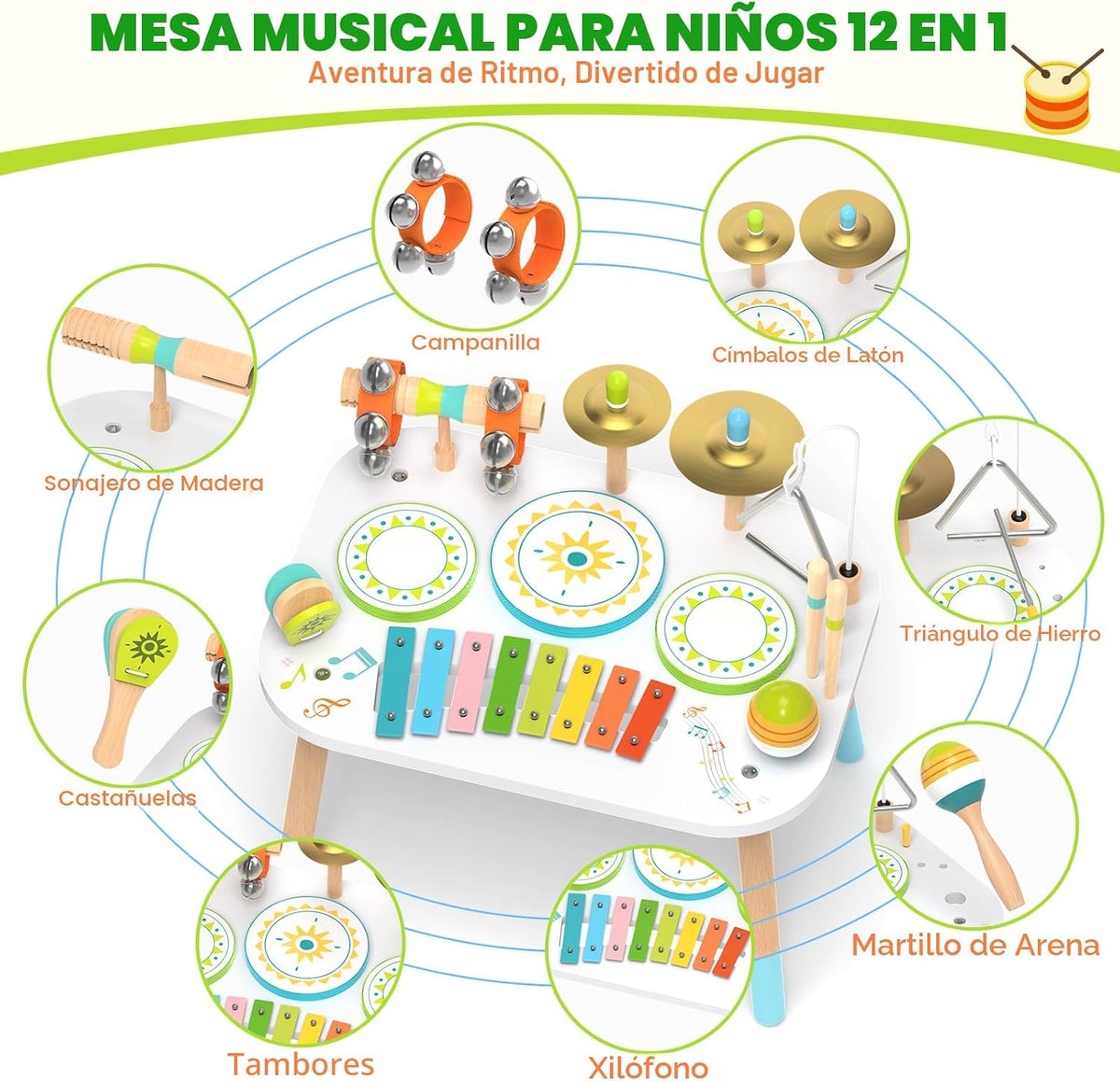 Juego de batería 12 en 1 para niños pequeños de 18 meses en adelante