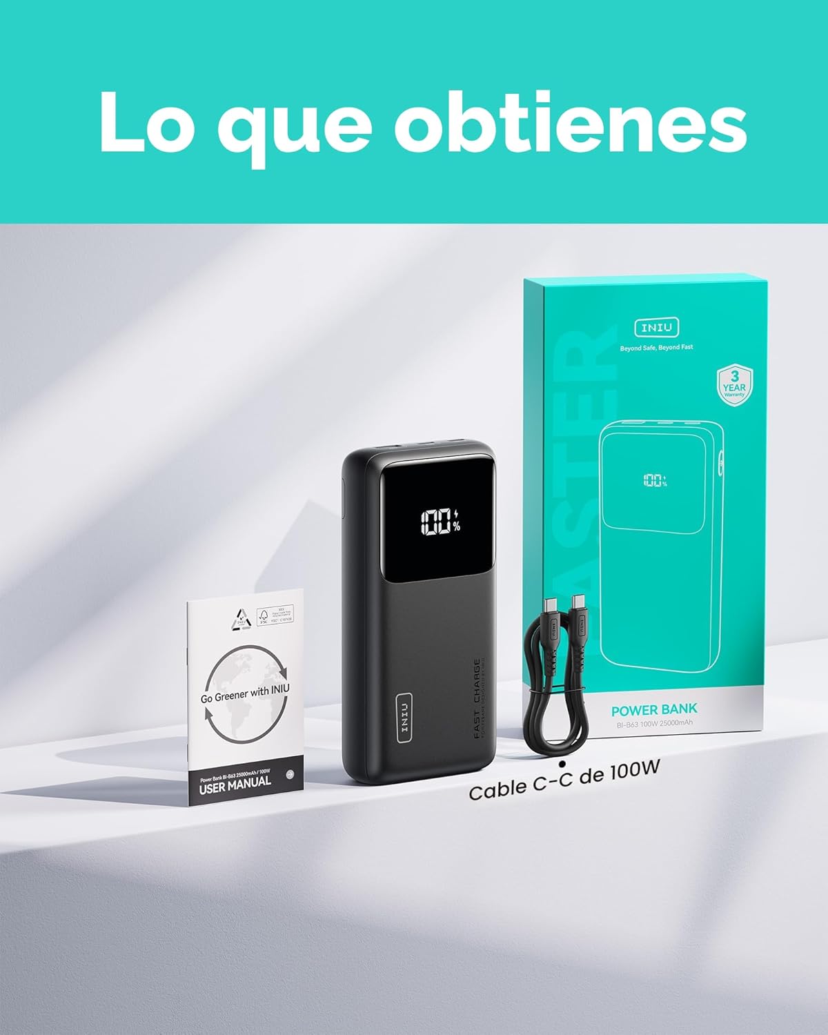 INIU Power Bank, 25000mAh 100W USB C Cargador portátil para laptop,...