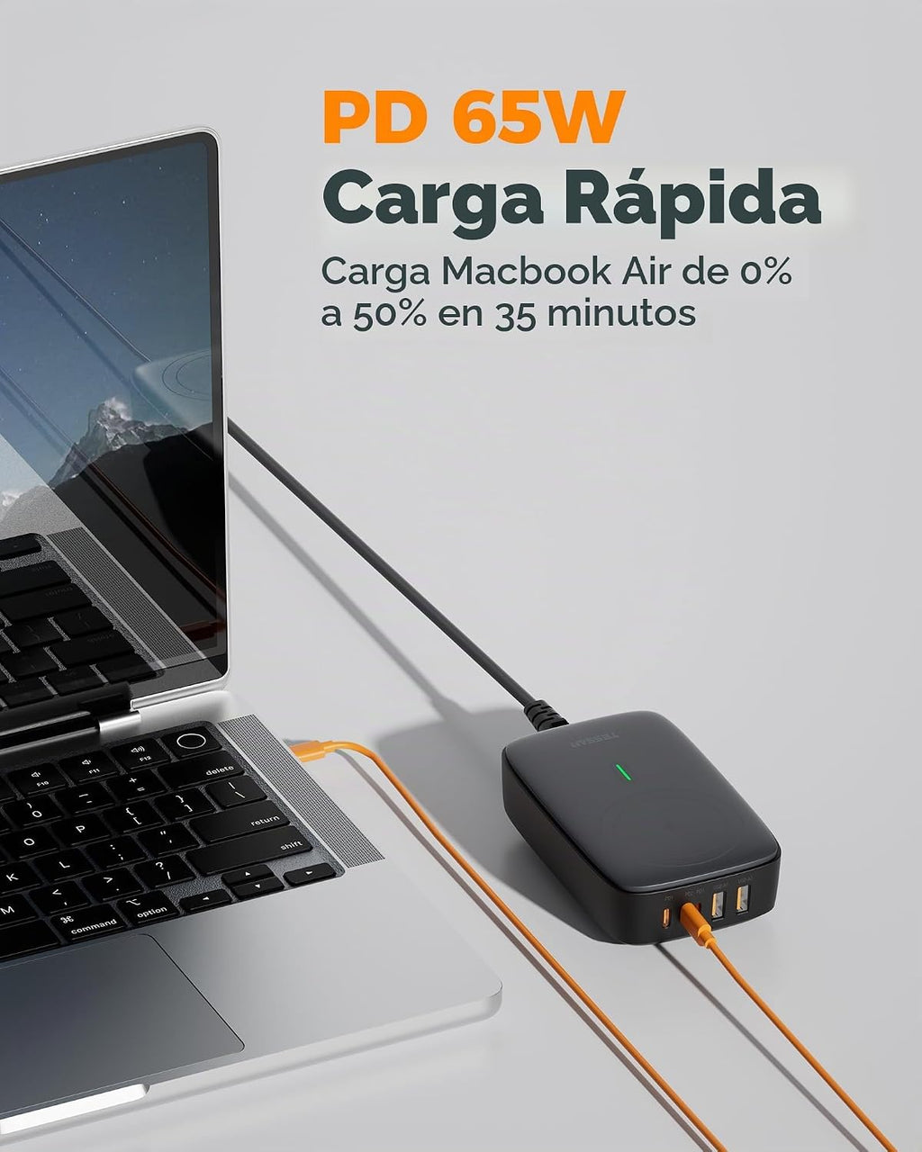 TESSAN Estación de carga USB de 65 W, cargador USB 6 en 1 con carga