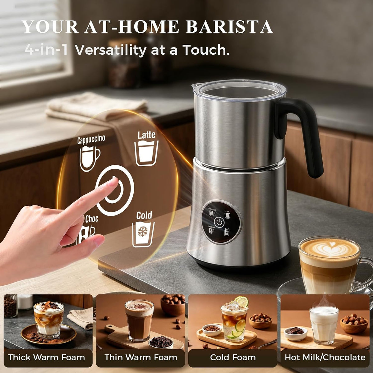 Espumador de leche eléctrico automático y vaporizador con espuma fría y