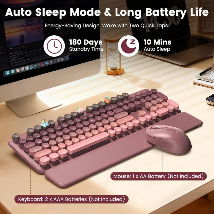 Combo de teclado y mouse inalámbricos, bonito teclado retro con tec...