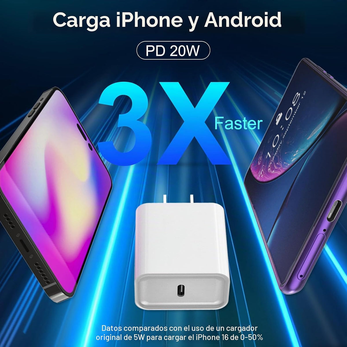 Cargador de carga rápida para iPhone 16 y 15, paquete de 3 cargadores USB C PD de 20 W con cable de 10 pies, cable USB C tipo C para iPhone 16/16 Plus/16 Pro/16 Pro Max/15/15 Pro/15 Pro Max (blanco)