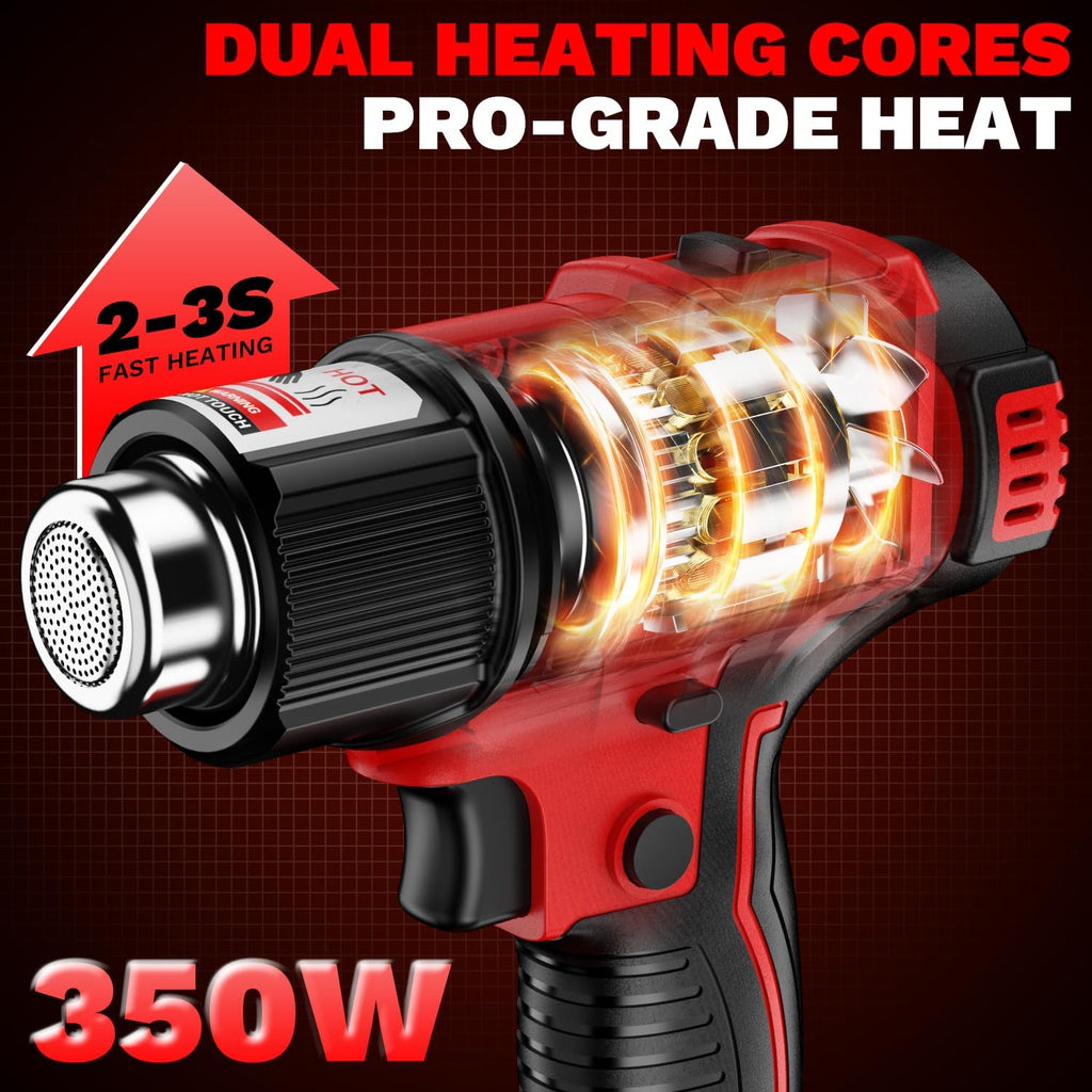Pistola de calor inalámbrica compatible con batería Milwaukee de 18 V, pistola de soldadura de calentamiento rápido de 350 W con luz LED, temperatura variable de 122 ℉ a 1022 ℉ con 5 boquillas