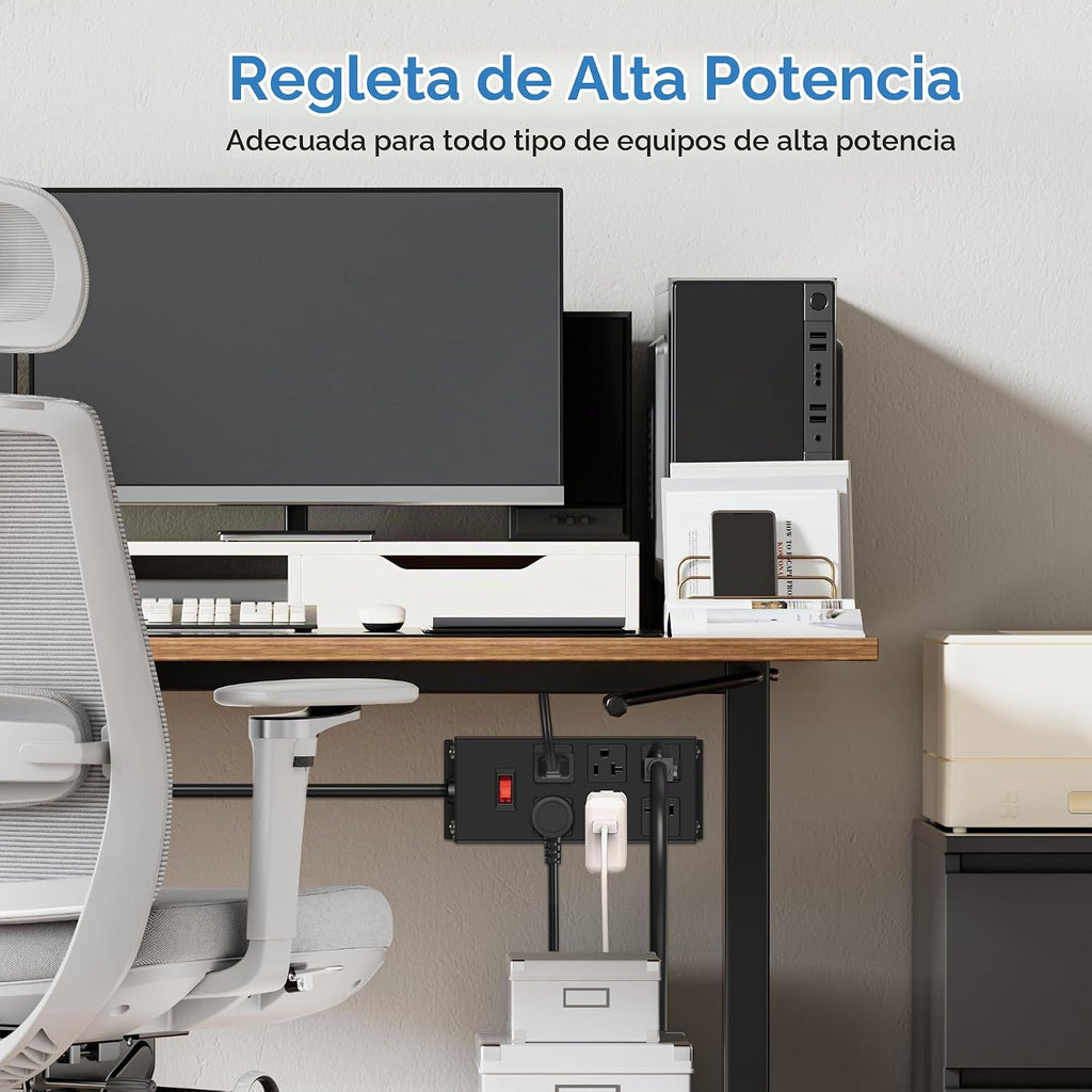 Regleta de Corriente de Servicio Pesado de 20 Amperios, Garaje 6 Tomacorrientes Metálicos Calibre 12 Protector contra Sobretensiones 3000J, Adaptador 5-15P de Alto Amperaje Taller 6-20R Ranura