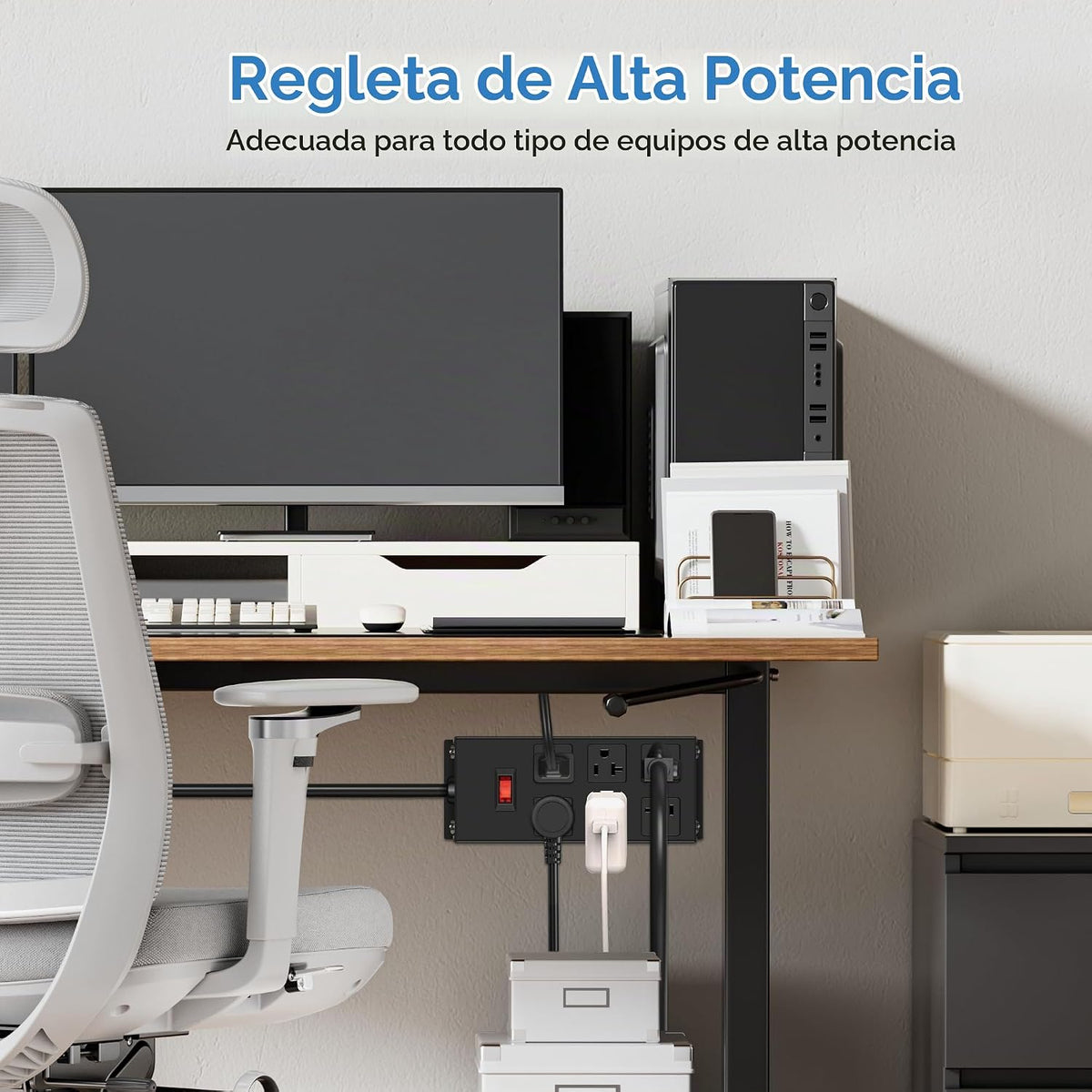 Regleta de Corriente de Servicio Pesado de 20 Amperios, Garaje 6 Tomacorrientes Metálicos Calibre 12 Protector contra Sobretensiones 3000J, Adaptador 5-15P de Alto Amperaje Taller 6-20R Ranura