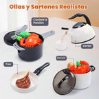 HOLYFUN 74PCS Accesorios de cocina para niños con comida de juego y cesta