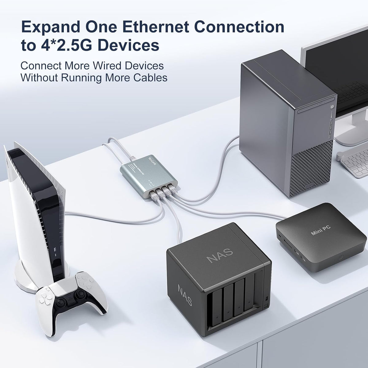 interruptor del divisor de Ethernet 2.5G, expansor RJ45 de la red de 1 a 4