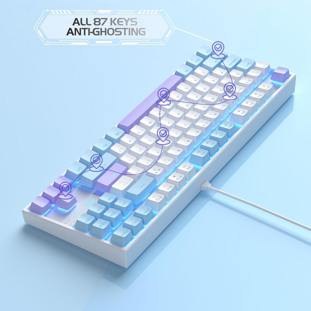 MageGee Teclado mecánico 75% para juegos, interruptor rojo, Interruptor azul/rojo blanco