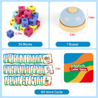 Cubo de carreras de palabras - Bloques de letras del alfabeto de madera preescolar y juegos de coincidencia de fonética - Juguetes de aprendizaje de palabras CVC