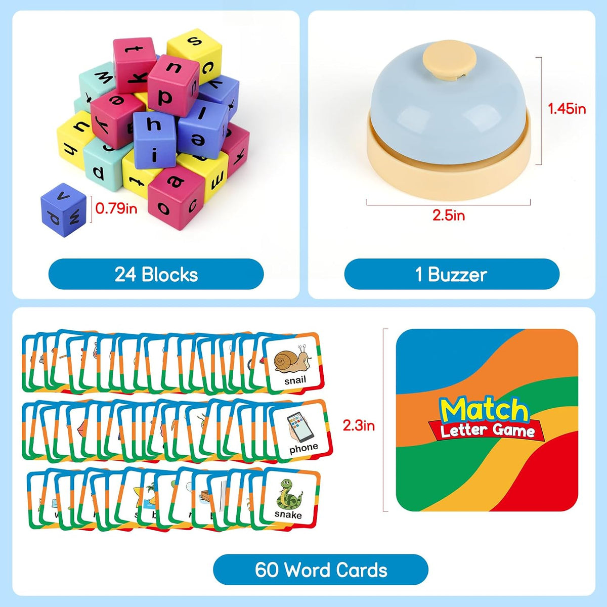 Cubo de carreras de palabras - Bloques de letras del alfabeto de madera preescolar y juegos de coincidencia de fonética - Juguetes de aprendizaje de palabras CVC
