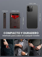 Billetera para hombre con bloqueo RFID minimalista para 12-14 tarjetas | Cartera inteligente delgada y plegable con ventana para identificación y ranura para efectivo, bolsillo frontal, estuche