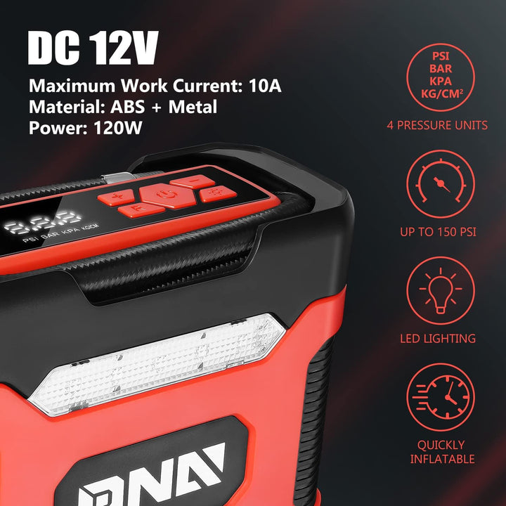 DNA Motoring TOOLS-00210 Inflador de neumáticos digital rojo de 12V...