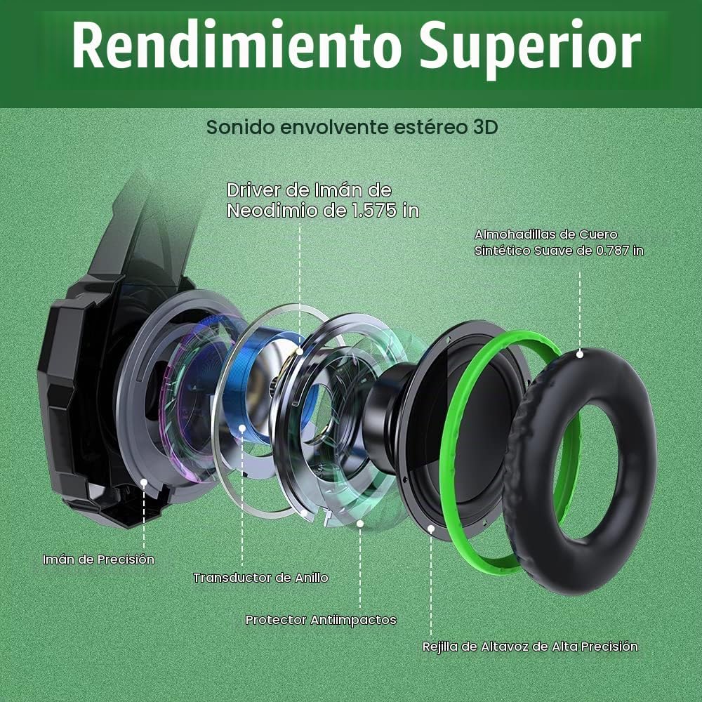BENGOO G9000 - Auriculares de juego estéreo para PS4, PC, Xbox One, controlador PS5, auriculares con cancelación de ruido sobre la oreja con micrófono, luz LED, graves envolventes, orejeras de memoria