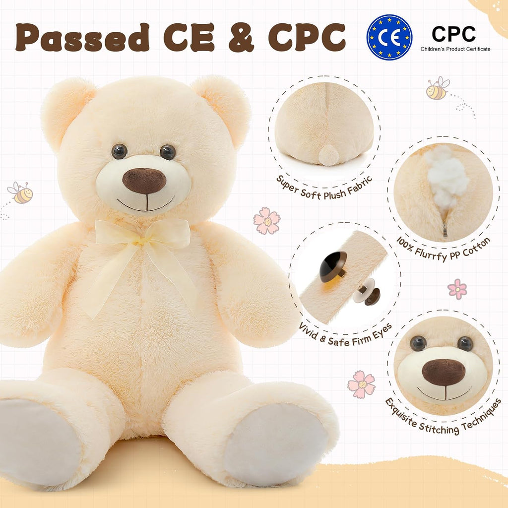 MorisMos Oso de Peluche Gigante Animal de Peluche 3 pies, 36 pulgadas, Oso de Peluche Grande para Decoración de Baby Shower, Animal de Peluche Grande y Suave Juguete de Peluche para Cumpleaños de