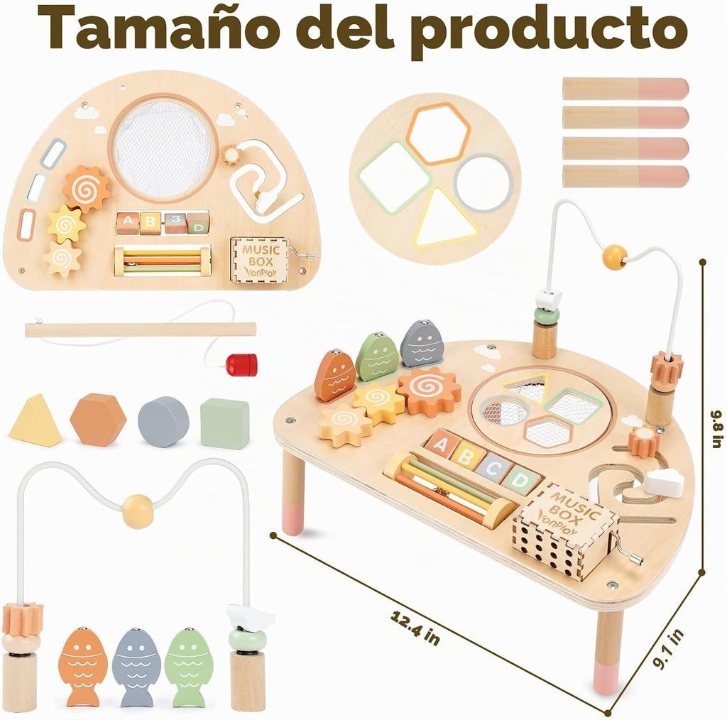 Mesa de Actividad para Niños de 1 Año, Juguetes Montessori para Niñas y Niños de 1 a 2 Años, Regalos, Mesa de Juego Sensorial de Madera 8 en 1 para Niños Pequeños de 1 a 3 Años, Juguetes Educativos