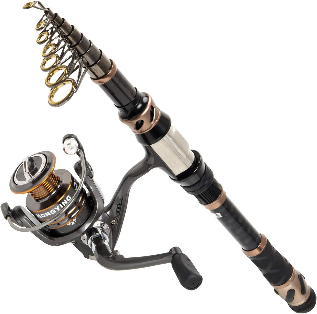 PLUSINNO Combo de Caña y Carrete de Pesca - Varilla telescópica de fibra de carbono - Carrete espinado 12 +1 rodamientos protegidos de acero inoxidable BB