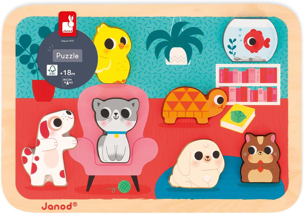 Janod - Rompecabezas grueso - Mascotas - 7 piezas