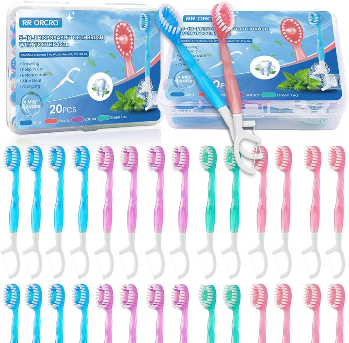 Paquete de 40 mini cepillos de dientes desechables 5 en 1 cepillo d...