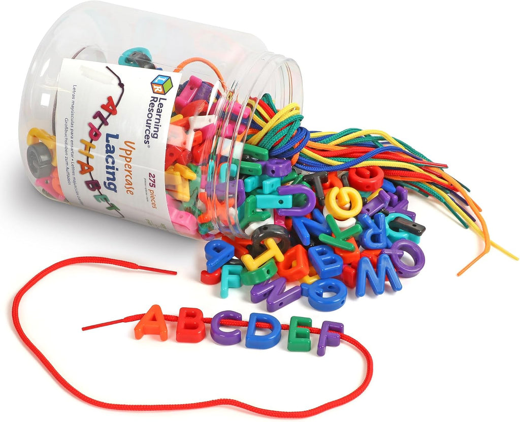 Learning Resources - Alfabeto con cordones en mayúsculas, 275 piezas, a partir de 3 años, artículos imprescindibles de aprendizaje preescolar, suministros para profesores y escuelas en casa, letras