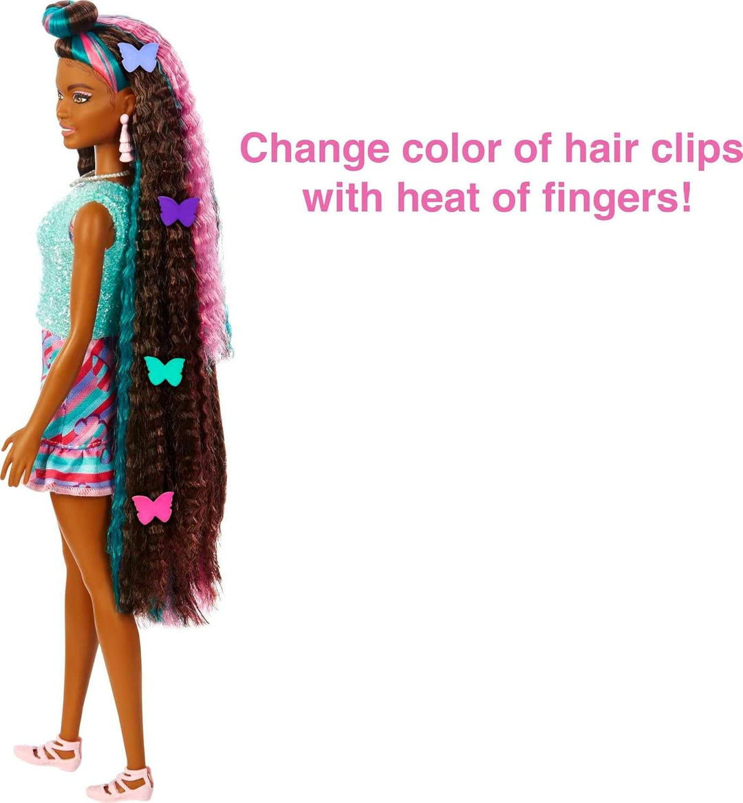 Barbie Muñeca Totally Hair, temática de mariposa con cabello de fan...