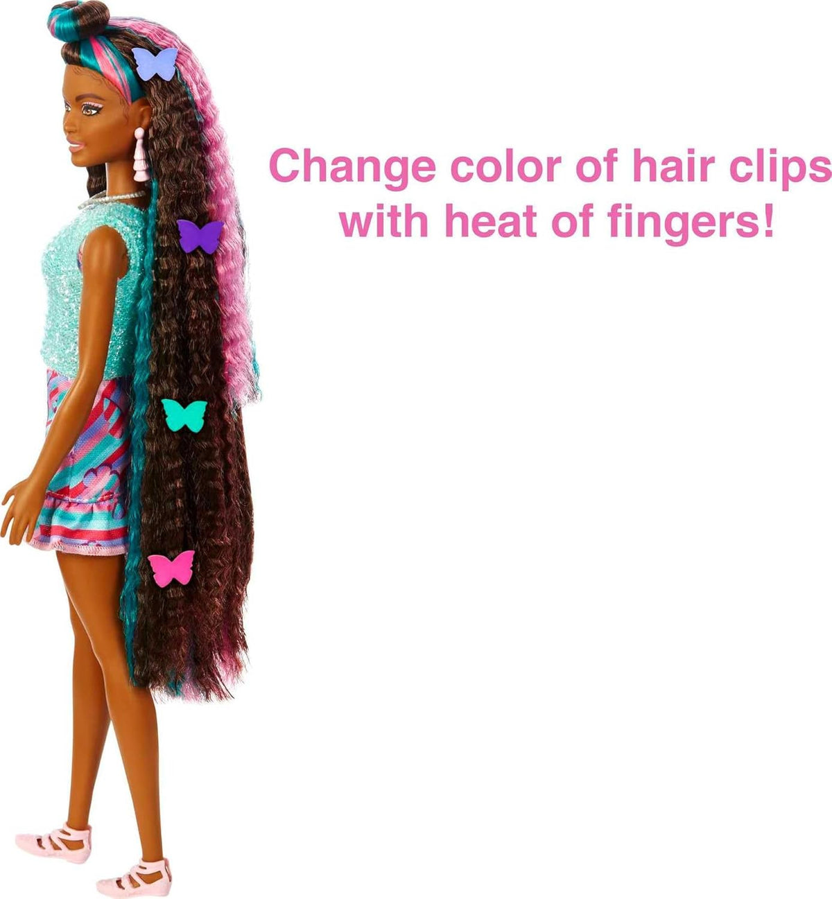 Barbie Muñeca Totally Hair, temática de mariposa con cabello de fan...