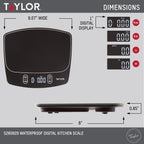 Taylor Báscula de cocina digital impermeable, 11 libras, color negro