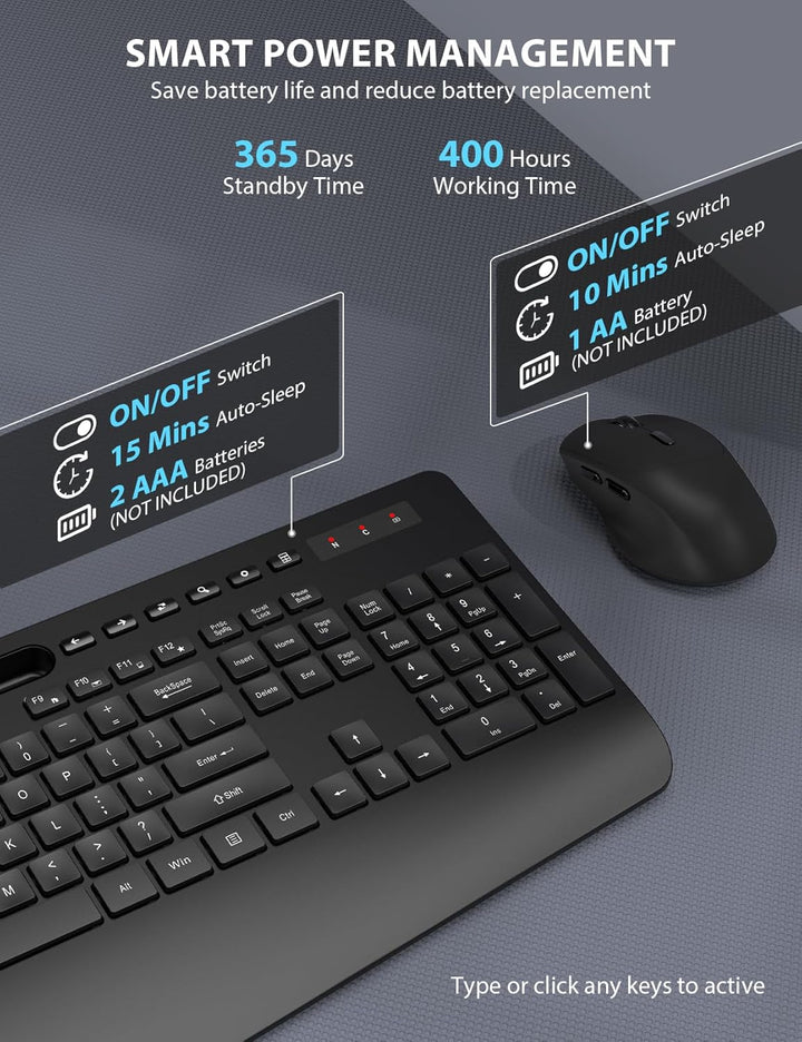 Combo de teclado y mouse inalámbrico - Teclado ergonómico de tamaño...